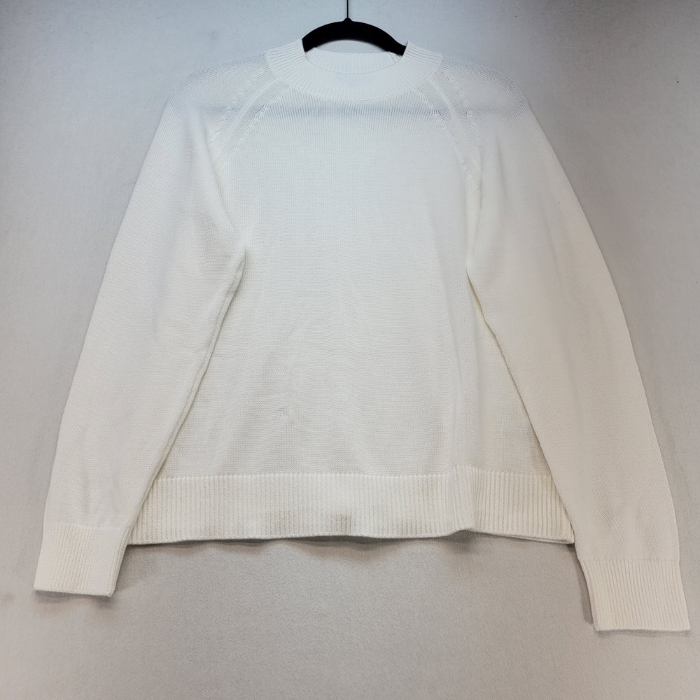 Quince Sweater Womens Small White Organic Cotton Mock Neck Raglan